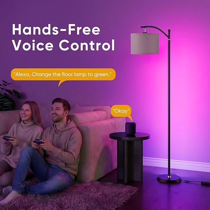 Smart LED RGBCW Corner Lamp with Linen Lampshade Works with Alexa, Color Changing Standing Lamp with 16 Million DIY Colors, Music Sync, Tall lamp for Living Bedroom Room,APP/Voice/Remote Control