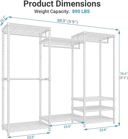 VIPEK V5C Portable Bedroom Armoires Wardrobe Closet with Cover, Heavy Duty Adjustable Clothing Rack, White Metal with Grey Oxford Fabric, 68.9" Lx15.7 Wx76.4 H