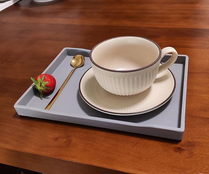 Gray Small Serving Tray (9.5 x 7 inch), Countertop Organizer for Bathtub Bathroom Vanity Items, Serving Accessory, Coffee, Drinks, Tea, Party, Spa, Perfume and Display Use.