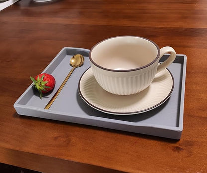 Gray Small Serving Tray (9.5 x 7 inch), Countertop Organizer for Bathtub Bathroom Vanity Items, Serving Accessory, Coffee, Drinks, Tea, Party, Spa, Perfume and Display Use.