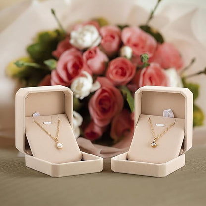 Sureio 24 Pcs Velvet Jewelry Gift Boxes Bulk for Necklace Pendant Ring Earring Display Case for Christmas Wedding(Beige)