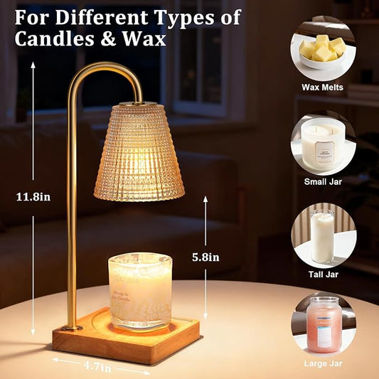 Hong-in Amber Candle Warmer Lamp-Dimmable Candle Lamp with Timer, Christmas Birthday Gifts for Women, House Warming Gifts for New Home Bedroom Decor, Vintage Wax Warmer for Scented Wax