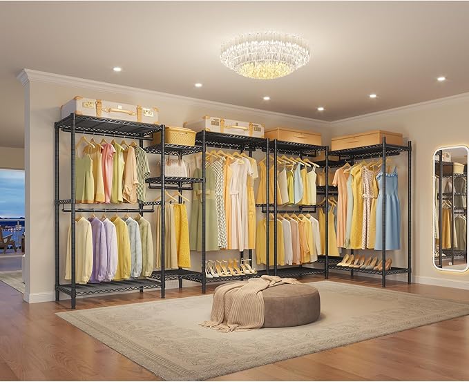VIPEK L6 Heavy Duty Clothes Rack L Shape Clothing Rack 5-Tier Wire Garment Rack Freestanding Closet with 7 Adjustable Shelves & 4 Hanging Rods, 42.1" L x 42.1" W x 76.4" H, Max Load 850LBS, Black
