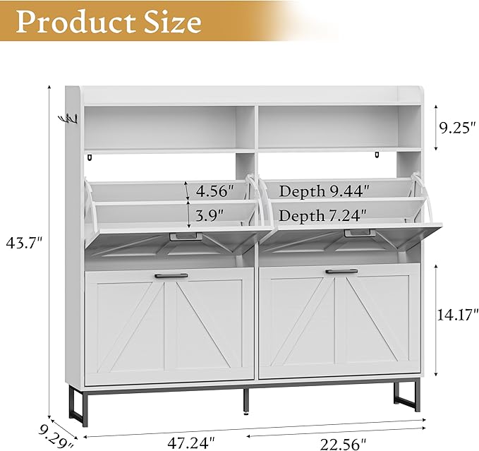 Shoe Cabinet Storage for Entryway, Shoe Storage Cabinet with 4 Flip Drawers, Freestanding Narrow Shoe Rack Organizer with Metal Legs for Foyer, Hallway, White