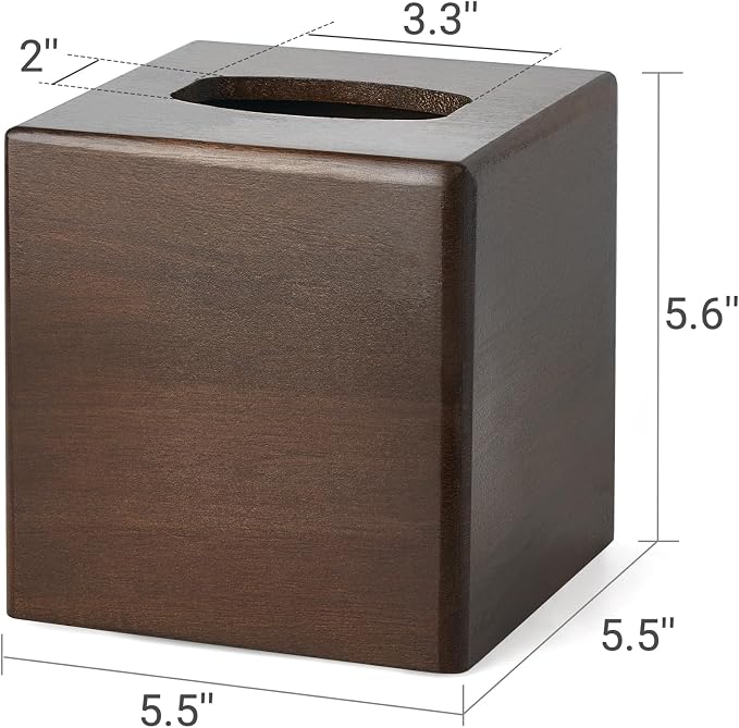 Mkono Tissue Box Cover Square Open-Bottom Wood Tissue Box Holder Decorative Facial Cube Organizer Modern Farmhouse Decor for Bathroom Bedroom Dresser Living Room Office Dorm, Dark Brown