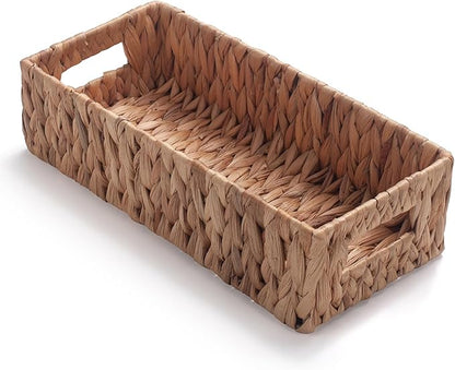 Toilet Paper Basket for Back of Toilet Water Hyacinth Long Narrow Wicker Bathroom Storage Basket with Built-in Handles 14.2 x 6.5 x 3.7 inch