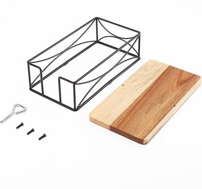 Livabber Guest Napkin Holder, Metal Bathroom Paper Hand Towel Storage Modern Napkin Tray Caddy for Countertop, Table Kitchen, Dinning Room (Black, Wooden Base)
