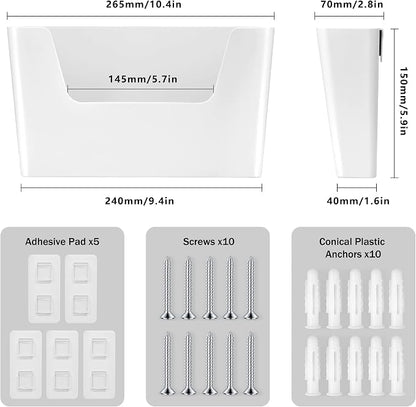 JOMOLA No Drilling File Holder 5 Pack Mail Organizer Wall Mount File Organizer Holder Office Wall Hanging Files Magazines Organizer Plastic Door Mount Wall Pocket with Adhesive Pad, White Color