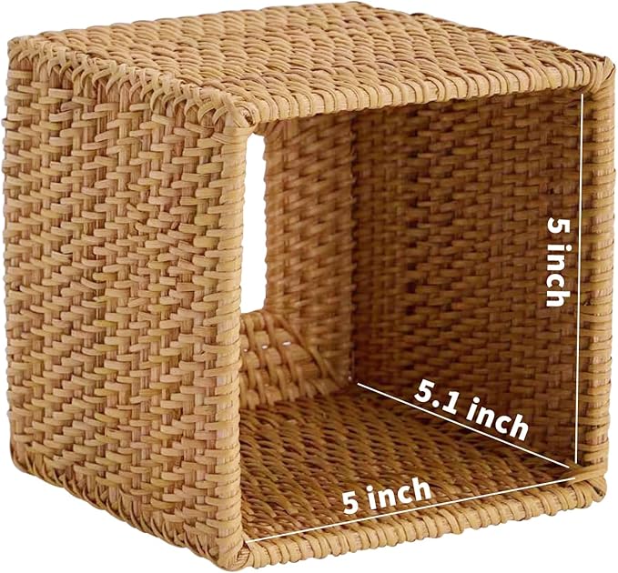 Hand-Woven Rattan Tissue Box Cover, Square Wicker Tissue Holder, Natural Woven Facial Napkin Holder