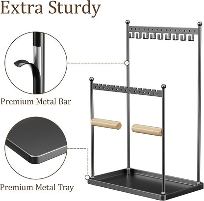 3 Tier Black Jewelry Stand, Necklace Organizer, Earring Holder with 44 Holes and 9 Hooks, for Necklaces, Bracelets, Rings