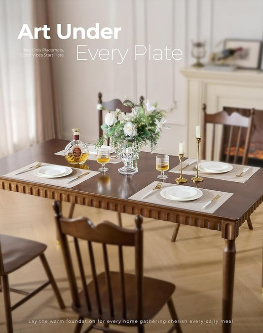 Leetaltree Beige Placemats Set of 6 - Heat Resistant Non-Slip Place mats for Dining Table, Washable Durable PVC Vinyl Woven Table Mats(Beige, 6)
