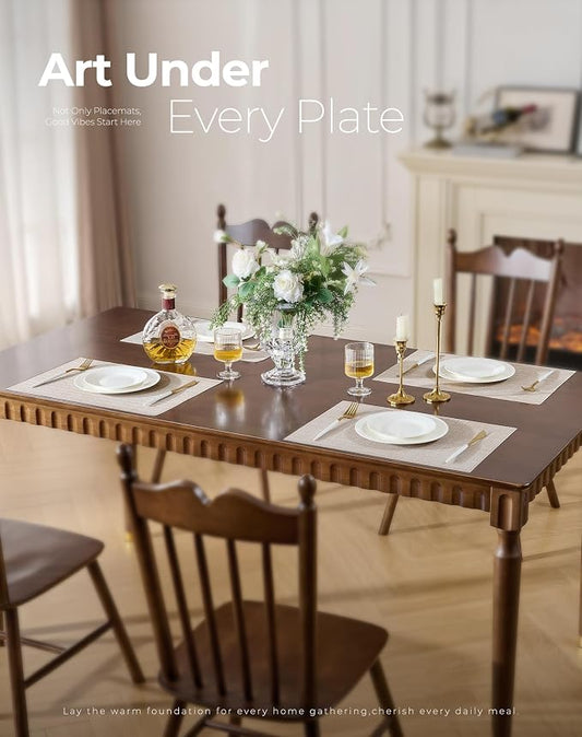 Leetaltree Beige Placemats Set of 12 - Heat Resistant Non-Slip Place mats for Dining Table, Washable Durable PVC Vinyl Woven Table Mats(Beige, 12)
