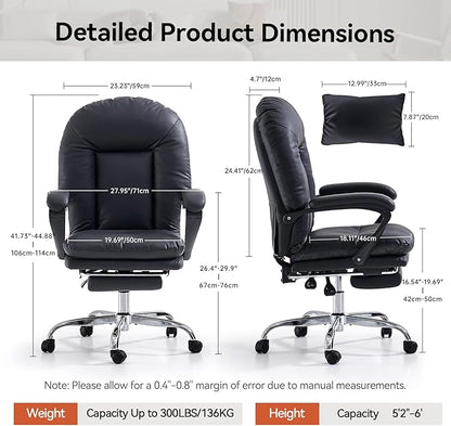 EMIAH Ergonomic Office Chair with Foot Rest Criss Cross Chair with Wheels Reclining Executive Office Chair Mid Back PU Leather Swivel Computer Chairs Lumbar Support for Home Office (Black)