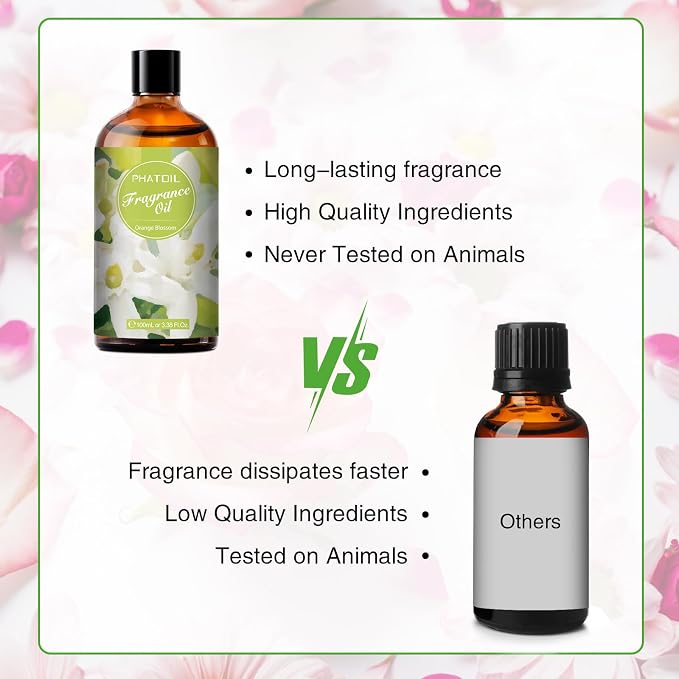 PHATOIL 3.38FL.OZ Orange Blossom Fragrance Oils for Aromatherapy, Essential Oils for Diffusers for Home, Perfect for Diffuser, DIY Candle and Soap Making, DIY Scented Products - 100ml