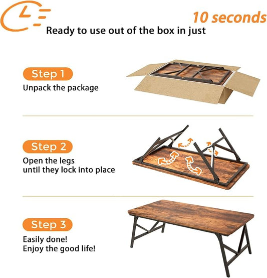 Folding Coffee Table, No Assembly Low Coffee Table, Floor Table Desk for Sitting on The Floor, Portable Floor Table for Living Room, Home, Caravan and use, 31.5L‘ x 15.8W’ x 15.8H’