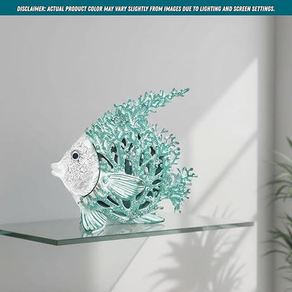 Ocean Decor Coral Reef Angelfish Sculpture Beach Home Decor Coastal Coral Look Tabletop Collection 12 in x 11 in (Seafoam)