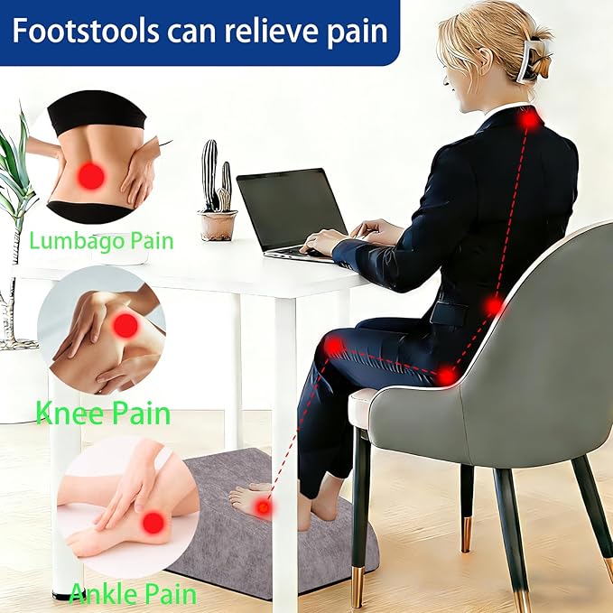 Foot Rest for Under Desk at Work, Ergonomic Under Desk Footrest with Washable Cover for Office, Home & Gaming Leg Elevation Pillow Dark Gray