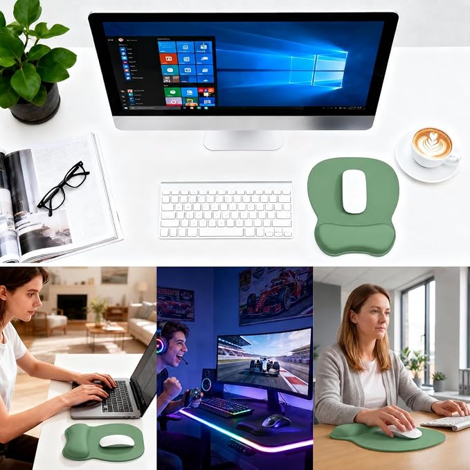 EooCoo Ergonomic Mouse Pad with Wrist Support, Mousepad with Memory Foam Wrist Rest and Non-Slip Base for Computer, Cafe, Home & Office, 9.64 x 8.26 in Office Desk Accessories