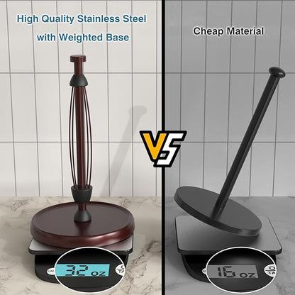 Oil Rubbed Bronze Paper Towel Holder Countertop, Bronze Kitchen Accessories Decor, Stainless Steel, Paper Towel Roll Holder Stand with Ratchet Mechanism for Kitchen Bathroom Farmhouse Essentials