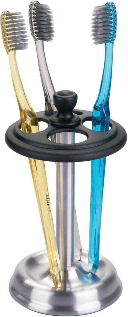 iDesign York Stainless Steel Divided Toothbrush Stand - 3.25" x 3.25" x 5.75", Matte Black/Brushed (76269)