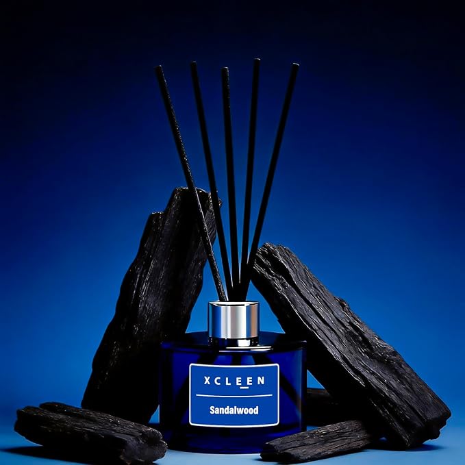 Reed Diffuser Set, 6.7 fl oz Sandalwood Scented Oil Diffuser with Sticks, Reed Diffusers for Home Bathroom Shelf Decor