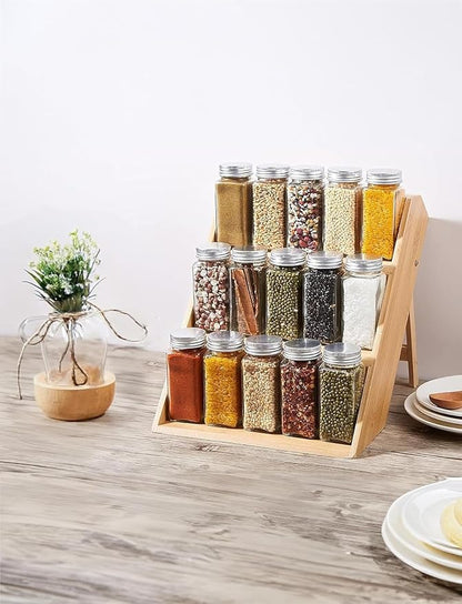 RoyalHouse Bamboo Spice Rack Organizer for Kitchen Cabinet, Countertop Display Shelf- 3 Tier Shelf -Space Organizer for Kitchen and Bathroom (Pack of 6)