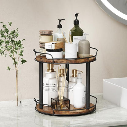 LAMU 12'' Wood Lazy Susan Turntable Organizer for Cabinet, 2 Tier Lazy Susan Spice Rack Organizer for Kitchen, Table Top, Countertop, Pantry, Bathroom