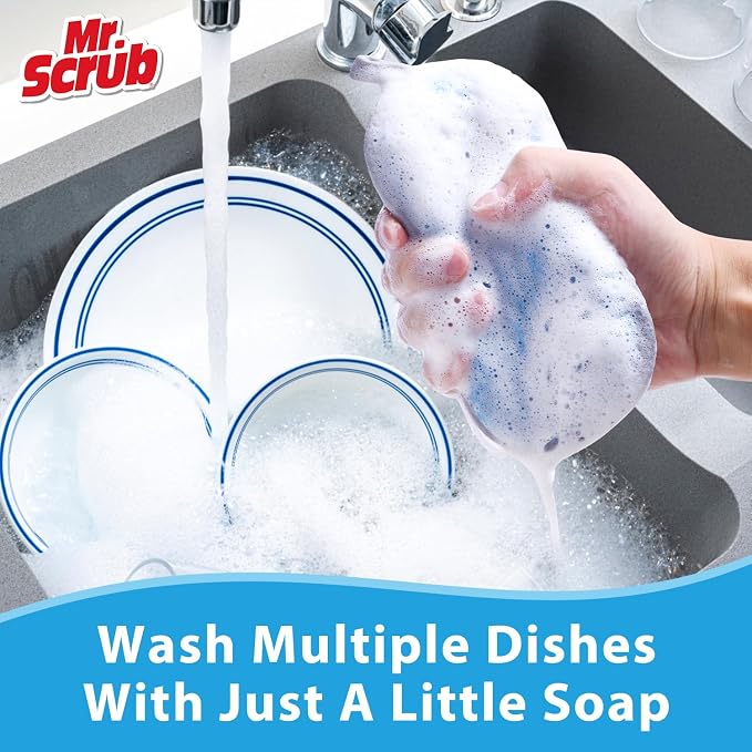 All-Purpose Sponges Kitchen, Non Scratch Dish Sponge for Washing Dishes Cleaning Kitchen, Rough Scrubbers Side for Non-Stick Cookware, Soft Microfiber Scrub Side for Dishes（6 Pack, Large）