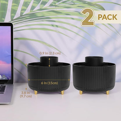 SKYDUE 2 Pack Pen Holder, 360 Degree Rotating Pencil Holder for Desk Organizer, Rotating Desktop Pen Organizer with 5 Slots, Office Supplies, Pencil Cup for Office, School, Home