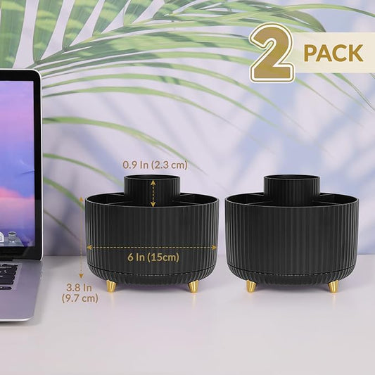 SKYDUE 2 Pack Pen Holder, 360 Degree Rotating Pencil Holder for Desk Organizer, Rotating Desktop Pen Organizer with 5 Slots, Office Supplies, Pencil Cup for Office, School, Home