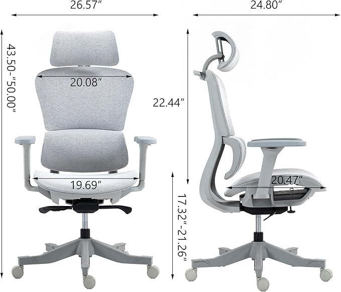 Ergonomic Office Chair with Independent Lumbar Support, Adjustable Height & 360° Swivel for Home Office Workstation (Grey)