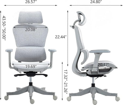 Ergonomic Office Chair with Independent Lumbar Support, Adjustable Height & 360° Swivel for Home Office Workstation (Grey)