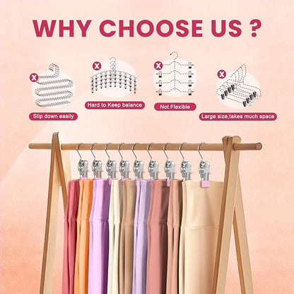 50 Pack Pants Hangers with Clip,Legging Organizer for Closet Hanging, Space Saving Yoga Pants Hangers Clip Hanger Wardrobe Organization,Closet Organizers and Storage for Jeans,Shorts,Skirts,Hats-Pink