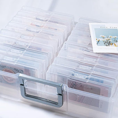 novelinks Transparent 4" x 6" Photo Organizers and Photo Storage Box with Handle, 16 Inner Photo Cases, Portable Picture Organizers & Photo Storage Containers (Clear-Silver Handle)