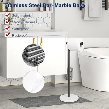 NearMoon Bath Toilet Paper Holder Stand- Modern Tissue Roll Holder Standing with Balanced Base, Rustproof Toilet Roll Holder for Bathroom/Kitchen Countertop (Matte Black, Marble Base)