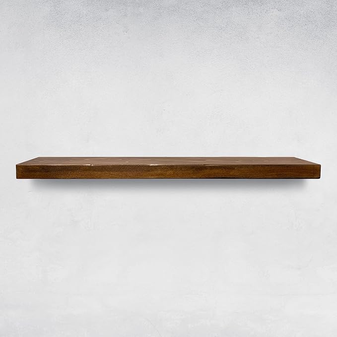 URBANDI, Rustic Floating Shelves, Set of 2, Hidden Bracket, Solid Wood, Heavy Duty, Wall Mounted Shelves, (Provincial, 60Wx10D)