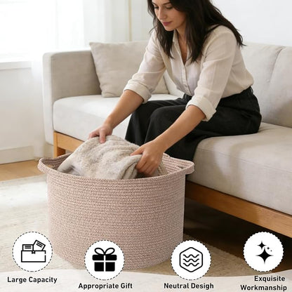 90L Extra Large Blanket Basket,Woven Rope Laundry Basket Hamper with Handles, Decorative Nursery Basket Storage Bin for Toys, Clothes Organizer, Living Room, Bedroom, Bathroom, Brown