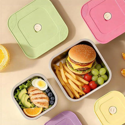 4-Piece Stainless Steel Lunch Box with Lids Set, Stackable Metal Food Storage Containers, Leakproof Lunch Containers, Dishwasher Safe Bento Box, Snack Containers (Size 4.5", 5.5", 6.3", 7")
