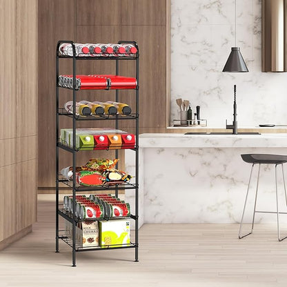 BTY Water Bottle Organizer 7 Tier Freestanding Water Bottle Storage Organizer Metal Bottle Rack Holder Stand Shelf for Kitchen Pantry Food Storage (Black)