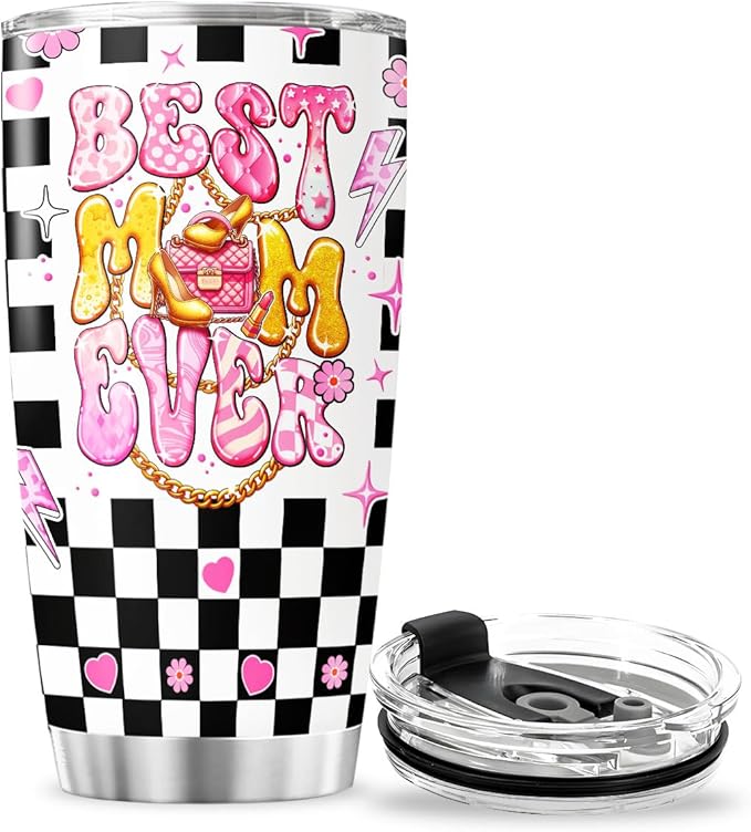 Tumblers Women Cups Checkered Coffee Mama Funny Day For Mothers Modern Simple Simply Handle, Mom Nutrition Facts, Tumbler 20 Oz With Lid And Straw, Best Mom Ever Gifts