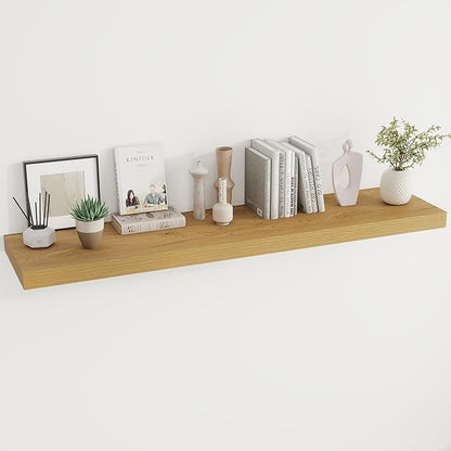 Dreamland 55 Inches Floating Shelves for Wall, 9.8" Deep Long Floating Shelves Set of 1, Large Display & Storage Shelf, Wall Shelf for Bathroom Bedroom Living Room Kitchen Office, Oak