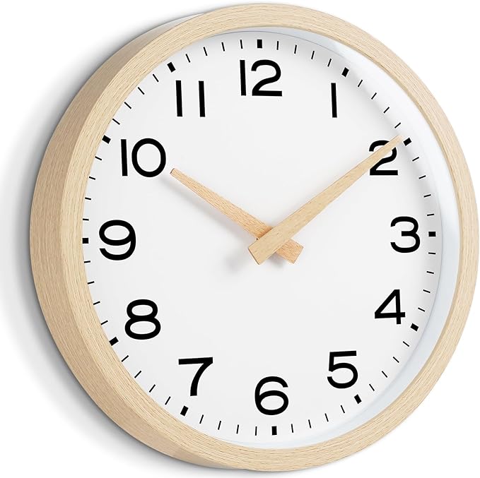 AKCISOT Wall Clock 12 Inch,Boho Office Wall Clocks Battery Operated Non Ticking,Silent Modern Clock Decorative for Kitchen,Bedroom,Living Room,Classroom(Wood Grain)
