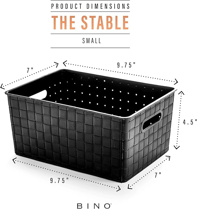 BINO | Plastic Storage Baskets Small - Black | THE STABLE COLLECTION | Multi-Use Storage | Rectangular Cabinet Organizer | Baskets For Organizing with Handles | Home Office Organization and Storage