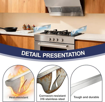 Upgrade 316 Stainless Steel Stove Gap Covers (2 Pack, 23.4”, Silver), Heat-Resistant Stove Gap Filler for Kitchen Counter and Stovetop, Range Trim Kit Oven Gap Guard Between Stove and Counter