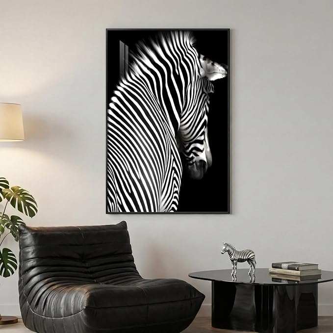Framed Black and White Wall Art, Modern Animal Potrait Prints Paintings Artwork for Walls, Contemporary Minimalist Zebra Photography Pictures for Living Room Dining Bedroom Hallway Home Decor 24x36 In