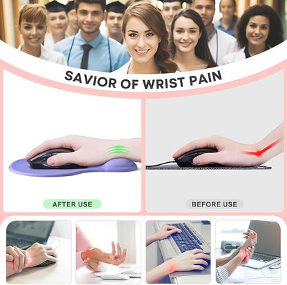 JIKIOU Mouse Pad, 2 Pack Ergonomic Mouse Pads with Comfortable Gel Wrist Rest Support and Smooth Cloth, Non-Slip PU Base for Easy Typing Pain Relief Durable and Easy to Clean Small Purple
