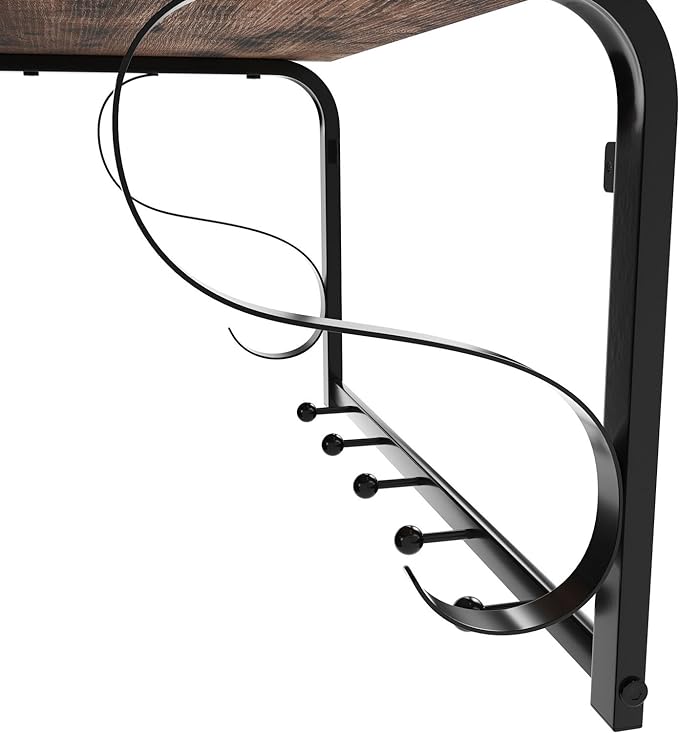 VASAGLE Coat Rack Wall Mount, Wall Hooks with Shelf, Hanging Rail, 5 Hooks, for Entryway, Bathroom, Laundry Room, Rustic Brown and Black ULCR11BX