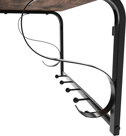 VASAGLE Coat Rack Wall Mount, Wall Hooks with Shelf, Hanging Rail, 5 Hooks, for Entryway, Bathroom, Laundry Room, Rustic Brown and Black ULCR11BX
