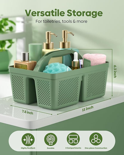 4 Pack Portable Shower Caddy, Integrated Handle, Reinforced Plastic, Quick-Dry Ventilation Holes, Multi-purpose Storage Basket for Home, Dorm and Bathroom, Kitchen, Green