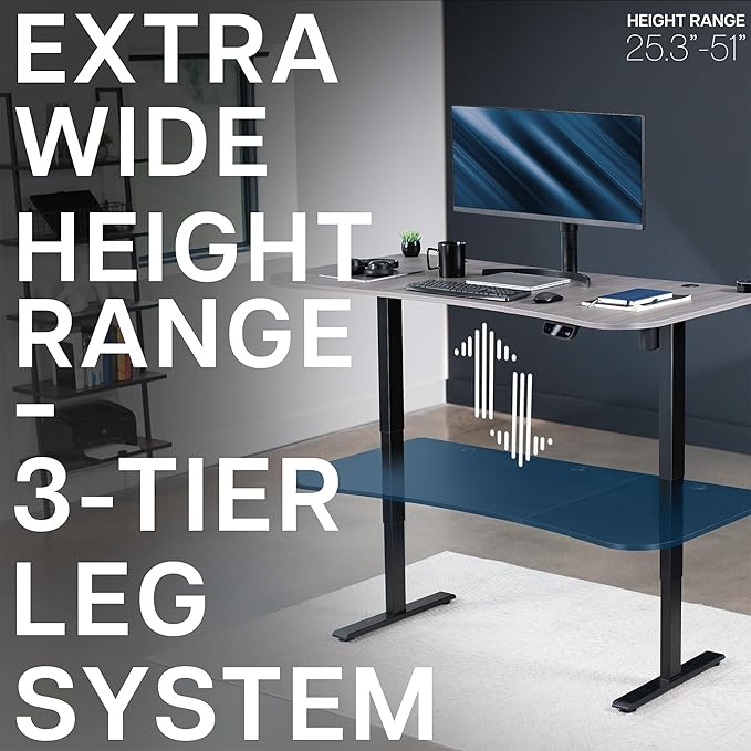 VIVO Electric 63 x 32 in Standing Desk, Touch Screen Adjustment, 220 lb Frame Support, 2E Series, Dark Gray Top Black Frame, DESK-KIT-2EBG